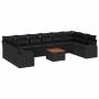 Conjunto de sofá de jardín con cojín 11 pcs Negro Poliratán