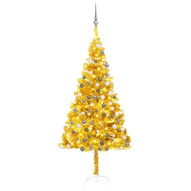 Árbol de Navidad preiluminado con luces y bolas dorado 180 cm