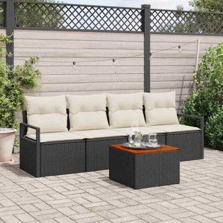Conjunto de sofá de jardín con cojín 5 pcs Negro Poliratán