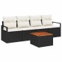 Conjunto de sofá de jardín con cojín 5 pcs Negro Poliratán