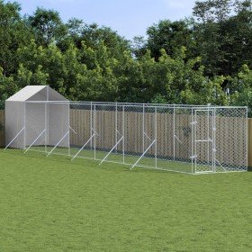 Perrera de exterior con toldo acero galvanizado plata 2x14x2,5m en Casetas y cercados para perros | Comprar online en Foro24
