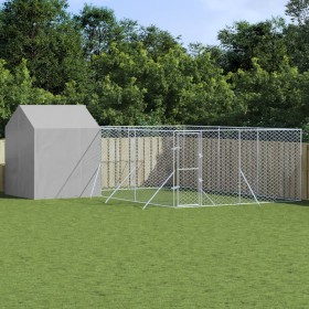 Perrera de exterior con techo acero galvanizado plata 6x6x2,5 m