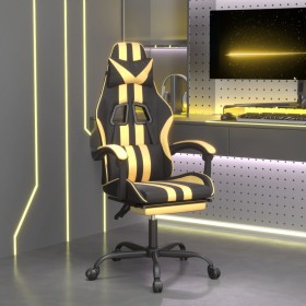 Silla gaming giratoria reposapiés cuero sintético negro dorado