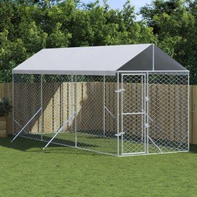 Perrera de exterior con toldo acero galvanizado plata 2x6x2,5 m