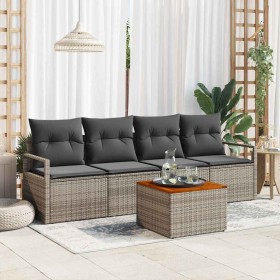Conjunto de sofá de jardín con cojín 5 pcs Gris Poliratán