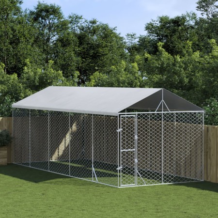 Perrera exterior con techo acero galvanizado plata 3x7,5x2,5 m