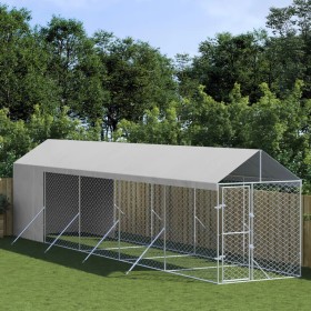 Perrera de exterior con toldo acero galvanizado plata 2x10x2,5m