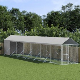 Perrera de exterior con toldo acero galvanizado plata 2x14x2,5m