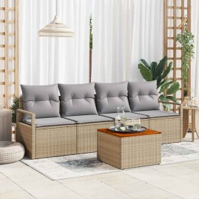 Conjunto de sofá de jardín con cojín 5 pcs Beige Poliratán