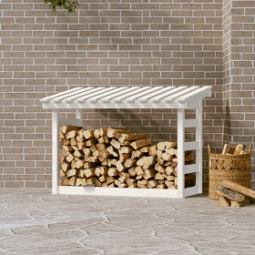 Leñero de madera maciza de pino blanco 108x64,5x78 cm