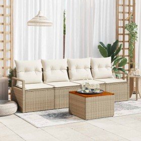 Conjunto de sofá de jardín con cojín 5 pcs Beige Poliratán