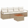 Conjunto de sofá de jardín con cojín 5 pcs Beige Poliratán