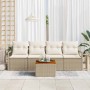 Conjunto de sofá de jardín con cojín 5 pcs Beige Poliratán
