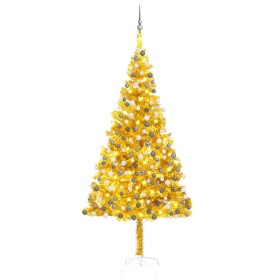 Árbol de Navidad preiluminado con luces y bolas dorado 210 cm