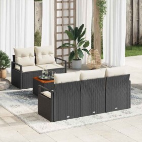 Conjunto de sofá de jardín con cojín 6 pcs Negro Poliratán