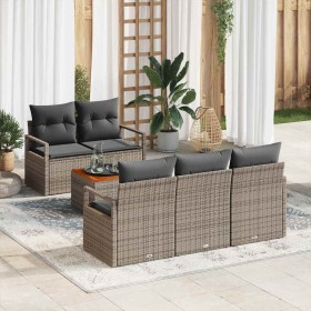 Conjunto de sofá de jardín con cojín 6 pcs Gris Poliratán