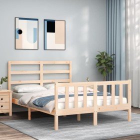 Estructura de cama de matrimonio con cabecero madera maciza Estructura de cama de matrimonio con cabecero madera maciza
