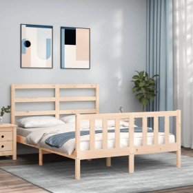 Estructura de cama de matrimonio con cabecero madera maciza Estructura de cama de matrimonio con cabecero madera maciza