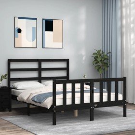 Estructura de cama con cabecero madera maciza negro 140x190 cm en Camas y somieres | Comprar online en Foro24