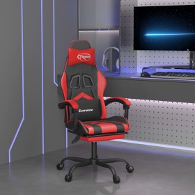 Silla gaming giratoria y reposapiés cuero sintético negro rojo