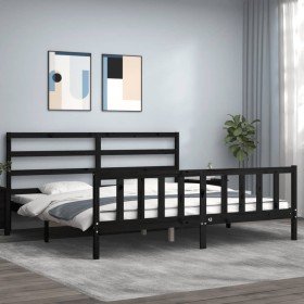 Estructura de cama con cabecero madera maciza negro 200x200 cm Estructura de cama con cabecero madera maciza negro 200x200 cm