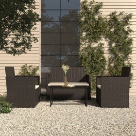 Muebles de jardín con cojines 4 piezas ratán sintético negro