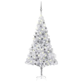 Árbol de Navidad preiluminado con luces y bolas plateado 180 cm