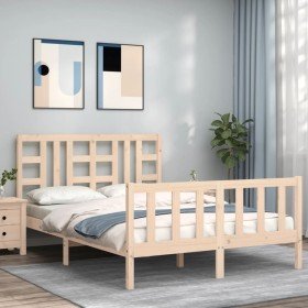 Estructura de cama de matrimonio con cabecero madera maciza Estructura de cama de matrimonio con cabecero madera maciza