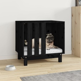 Caseta para perros madera maciza de pino negro 60x45x57 cm