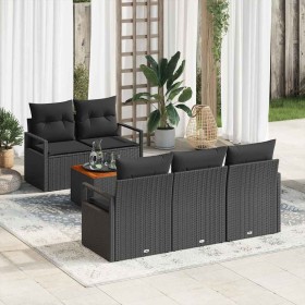 Conjunto de sofá de jardín con cojín 6 pcs Negro Poliratán