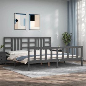 Estructura de cama con cabecero madera maciza gris 200x200 cm Estructura de cama con cabecero madera maciza gris 200x200 cm