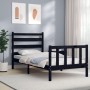 Estructura de cama individual con cabecero madera maciza negro