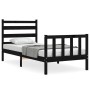 Estructura de cama individual con cabecero madera maciza negro