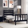 Estructura de cama individual con cabecero madera maciza negro