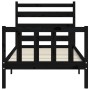 Estructura de cama individual con cabecero madera maciza negro