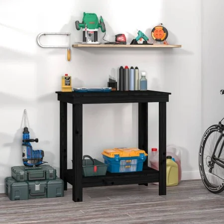 Werkbank aus massivem schwarzem Kiefernholz, 80 x 50 x 80 cm von vidaXL, Arbeitstische - Ref: Foro24-822500, Preis: 75,38 €, ...