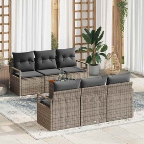 Conjunto de sofá de jardín con cojín 7 pcs Gris Poliratán