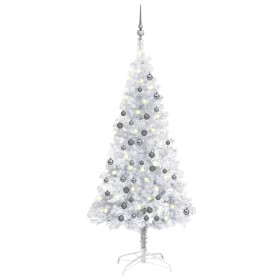 Árbol de Navidad preiluminado con luces y bolas plateado 150 cm