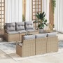 Conjunto de sofá de jardín con cojín 7 pcs Beige Poliratán