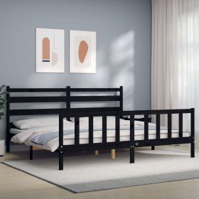 Estructura de cama con cabecero madera maciza negro 200x200 cm Estructura de cama con cabecero madera maciza negro 200x200 cm