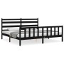 Estructura de cama con cabecero madera maciza negro 200x200 cm