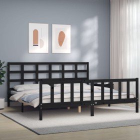 Estructura de cama con cabecero madera maciza negro 200x200 cm Estructura de cama con cabecero madera maciza negro 200x200 cm