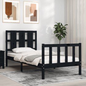 Estructura de cama individual con cabecero madera maciza negro en Camas y somieres | Comprar online en Foro24