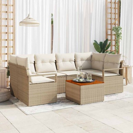 Conjunto de sofá de jardín con cojín 7 pcs Beige Poliratán en Conjuntos de jardín | Comprar online en Foro24