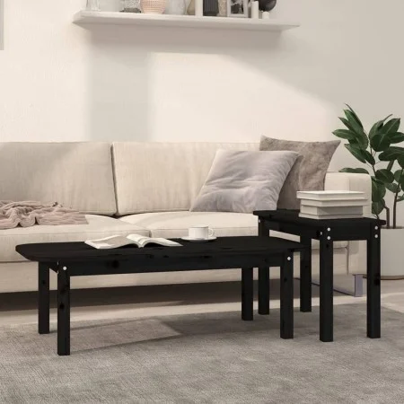 2-teiliges Couchtisch-Set aus massivem schwarzem Kiefernholz von vidaXL, Couchtisch - Ref: Foro24-822366, Preis: 65,52 €, Rab...