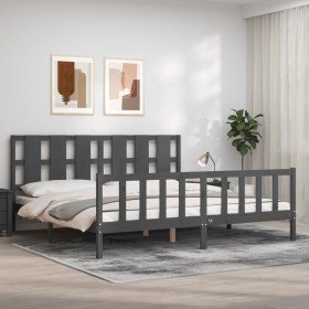 Estructura de cama con cabecero madera maciza gris 200x200 cm en Camas y somieres | Comprar online en Foro24