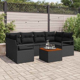 Conjunto de sofá de jardín con cojín 7 pcs Negro Poliratán Conjunto de sofá de jardín con cojín 7 pcs Negro Poliratán