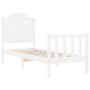 Estructura de cama individual con cabecero madera maciza blanco