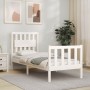 Estructura de cama individual con cabecero madera maciza blanco