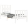Estructura de cama individual con cabecero madera maciza blanco